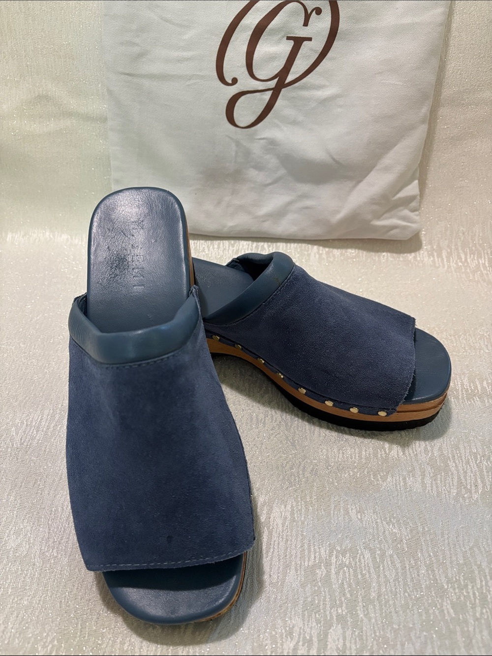 M. Gemi Navy Suede Platform Slide Clogs